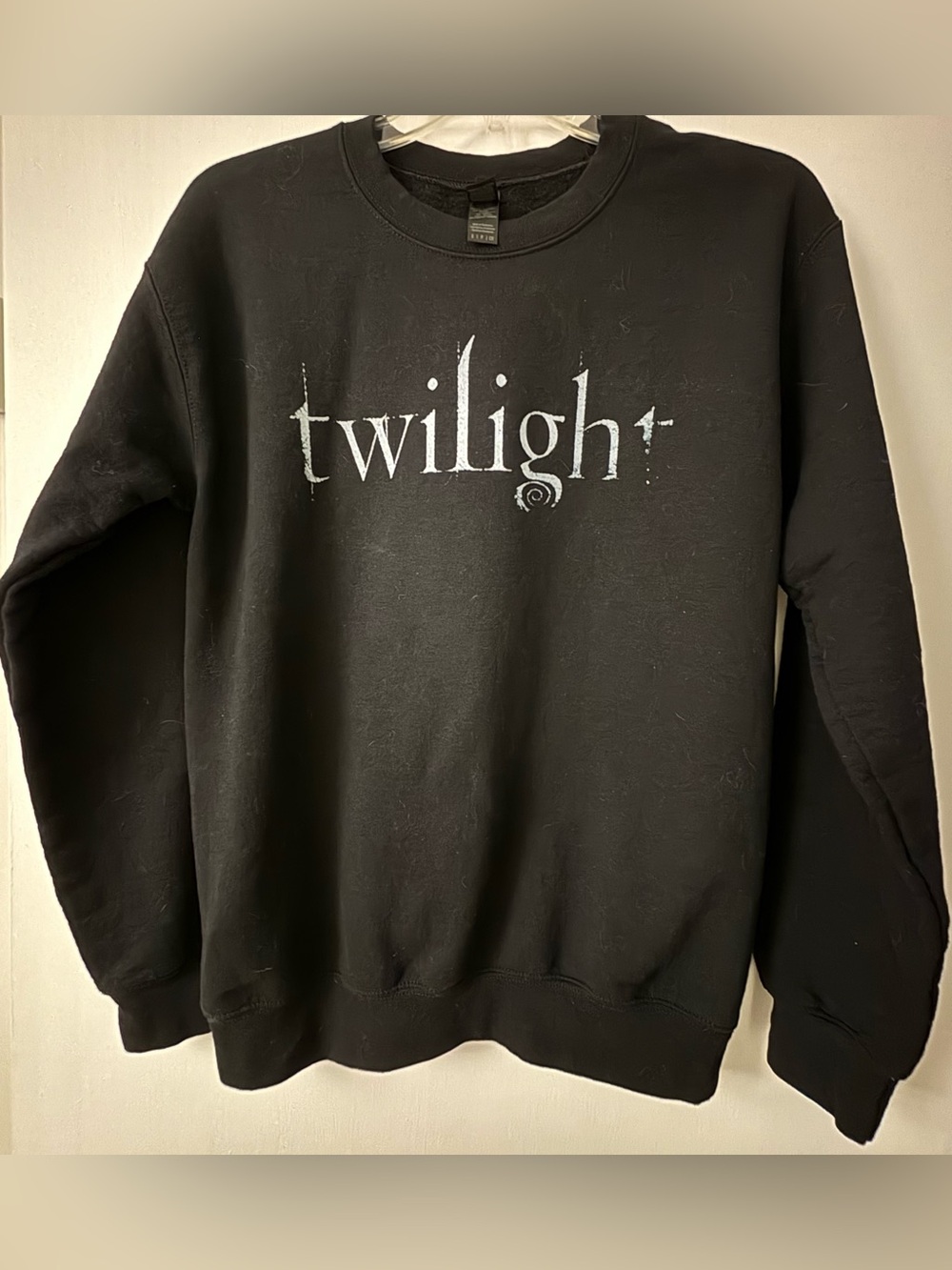 Black Crewneck Sweatshirt with White "twilight" Logo, size Small